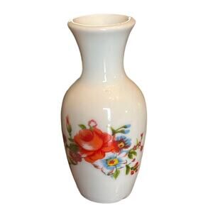 Vintage MCM Mid Century Mini Miniature Red Rose Bud Vase Porcelain 2.5” Floral